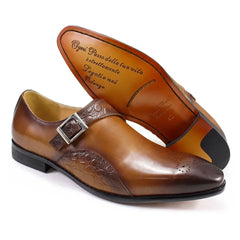Luxury Alligator Print Handmade Genuine Calf Leather Monk Strap Shoes