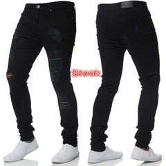 Cotton Stretchy Ripped Skinny Jeans Slim Fit Denim Pants