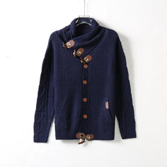 High-neck Sweater Knitted Thick Wool Button Top Retro Slim Fit