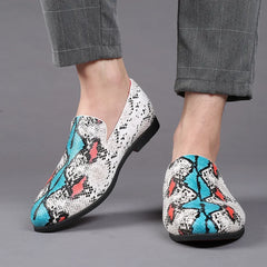 Classic Snake Pattern Loafers Breathable Leather Men's Footwear