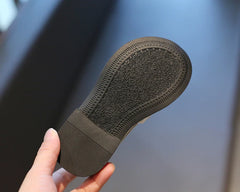 Leather Kids Black Loafers Slip-on Children