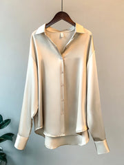 Overshirt Satin Female Clothing Elegant Style Luxury Designer Blouse