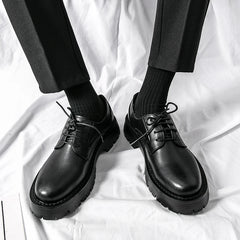Thick Platform Black Leather Loafers Shoes