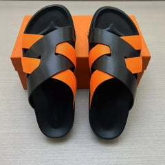 Limited Sale Cow Leather Brand Men's Summer Fashion Slippers Luxury All-match Flat Beach Shoes Flip Flops Factory Direct Sales
