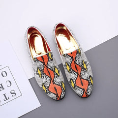 Classic Snake Pattern Loafers Breathable Leather Men's Footwear