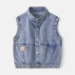Denim Vest Sleeveless Jacket Turn-down Collar Cardigan Vest