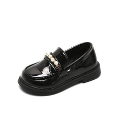 Leather Kids Black Loafers Slip-on Children