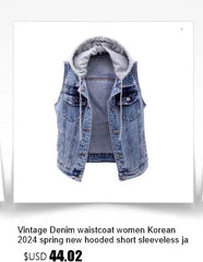 Lace Beaded Denim Vest Cardigan  Sleeveless Jacket