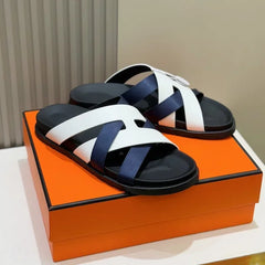 Limited Sale Cow Leather Brand Men's Summer Fashion Slippers Luxury All-match Flat Beach Shoes Flip Flops Factory Direct Sales