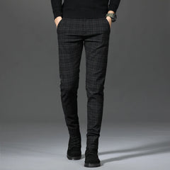Plaid Trousers Slim Pants Gray Stripe