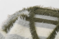 Striped Fleece-lined V-neck Sweater Jacket