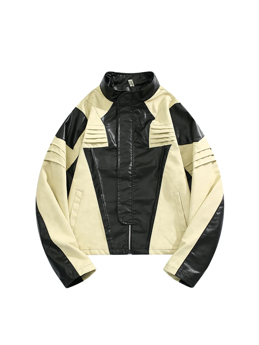 Pleated Motorcycle Leather Jacket