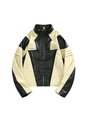 Pleated Motorcycle Leather Jacket