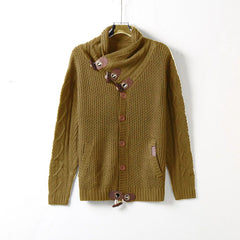 High-neck Sweater Knitted Thick Wool Button Top Retro Slim Fit