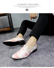 Embroidered Floral Loafers Men Smoking Slippers British Style