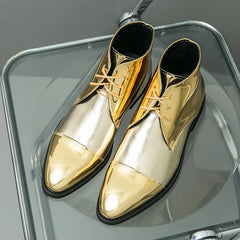 Gold Chelsea Boots PU Ankle Boots High Top  Golden Shoes