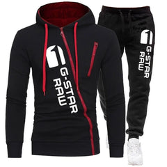 Tracksuit Clothing Casual Zipper Hooded Sweatshirt+Black Jogging Pants 2 Piece Set
