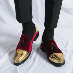 Mocassins noirs et verts faits à la main en cuir suédé