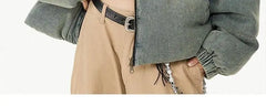 Retro American Neutral Denim Blue down Cotton Jacket