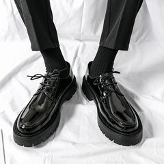 Thick Platform Black Leather Loafers Shoes