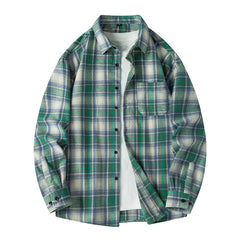 Plaid Flannel Sleeve Blue Loose Shirt