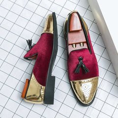 Mocassins noirs et verts faits à la main en cuir suédé