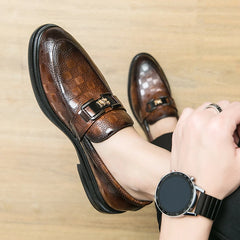 British Style New Emerald Pointed Leather Shoes Slip-On Loafer Black Hombre