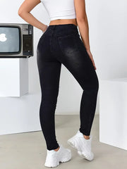 High Waisted Stretch Trousers Slim Fit Jeans Print Flower Pattern Wide