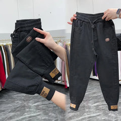 New Cotton Jeans Elastic Waist Harem Pants