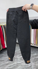 New Cotton Jeans Elastic Waist Harem Pants