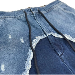 Patchwork Denim Shorts Multi Pockets Cargo
