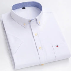 100% Pure Cotton  Oxford Short Sleeve Square Collar Solid Plaid Striped Shirt