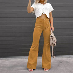 Slim Casual Female New Solid Mid-waist Street Long Flare Clothing
