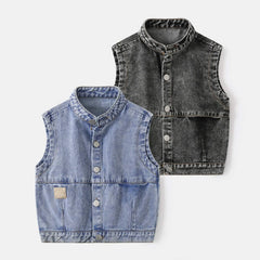 Denim Vest Sleeveless Jacket Turn-down Collar Cardigan Vest