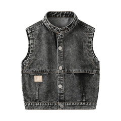 Denim Vest Sleeveless Jacket Turn-down Collar Cardigan Vest