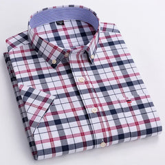 100% Pure Cotton  Oxford Short Sleeve Square Collar Solid Plaid Striped Shirt