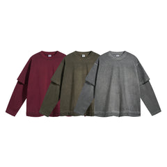 Dirty, dyed and worn fake two long-sleeved T-shirts