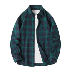 Plaid Flannel Sleeve Blue Loose Shirt