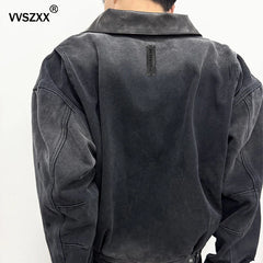 Heavy Duty Washed Vintage Leather Collar Jacket