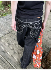 Vintage Embroidery Black Jeans Women