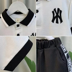 1 to 8 Years Old Letter Turn-down Collar T-shirts Tops and Shorts 2PCS Clothing Sets