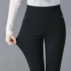 High Waist Casual Stretch Pockets Solid Color Match Top Slim Fit
