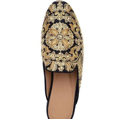 Half Loafers Luxury  Floral Embroidery Canvas Slippers