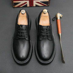 Thick Platform Black Leather Loafers Shoes