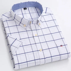 100% Pure Cotton  Oxford Short Sleeve Square Collar Solid Plaid Striped Shirt