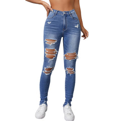 Hole Jeans  Ripped Skinny Raise Tail Push Up High Waist Denim Pants Trousers