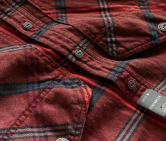 Workwear Plaid Washed Distressed Lapel Versatile Long Sleeve Shirt