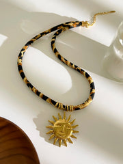 Vintage Gold Plated Heart Sun Pendant Necklace