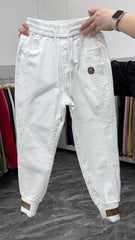 New Cotton Jeans Elastic Waist Harem Pants