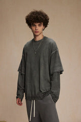 Dirty, dyed and worn fake two long-sleeved T-shirts